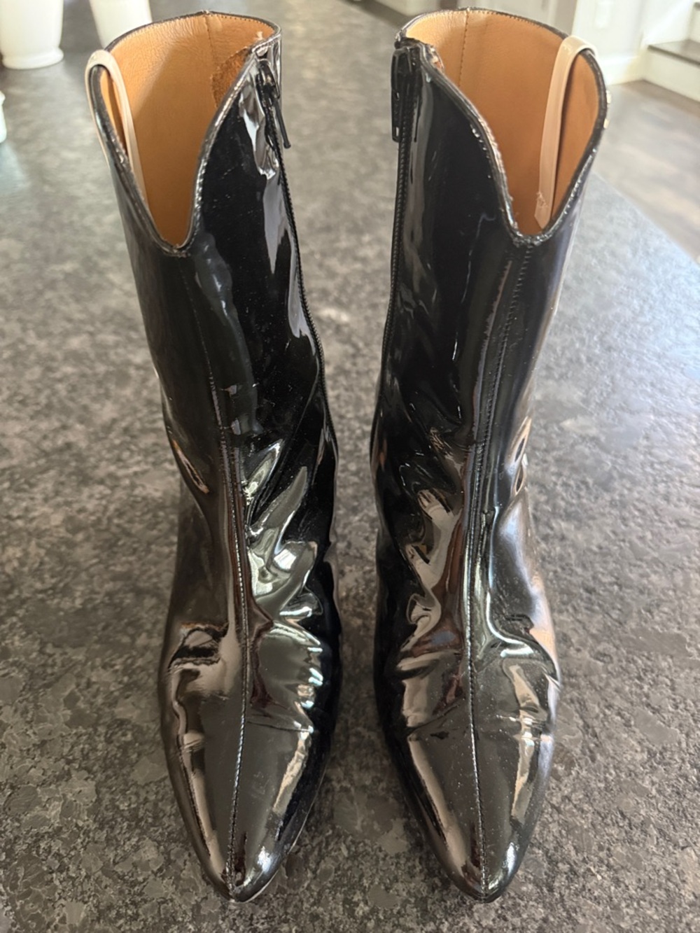 Lucchese Black Patent Pointed Ankle Booties